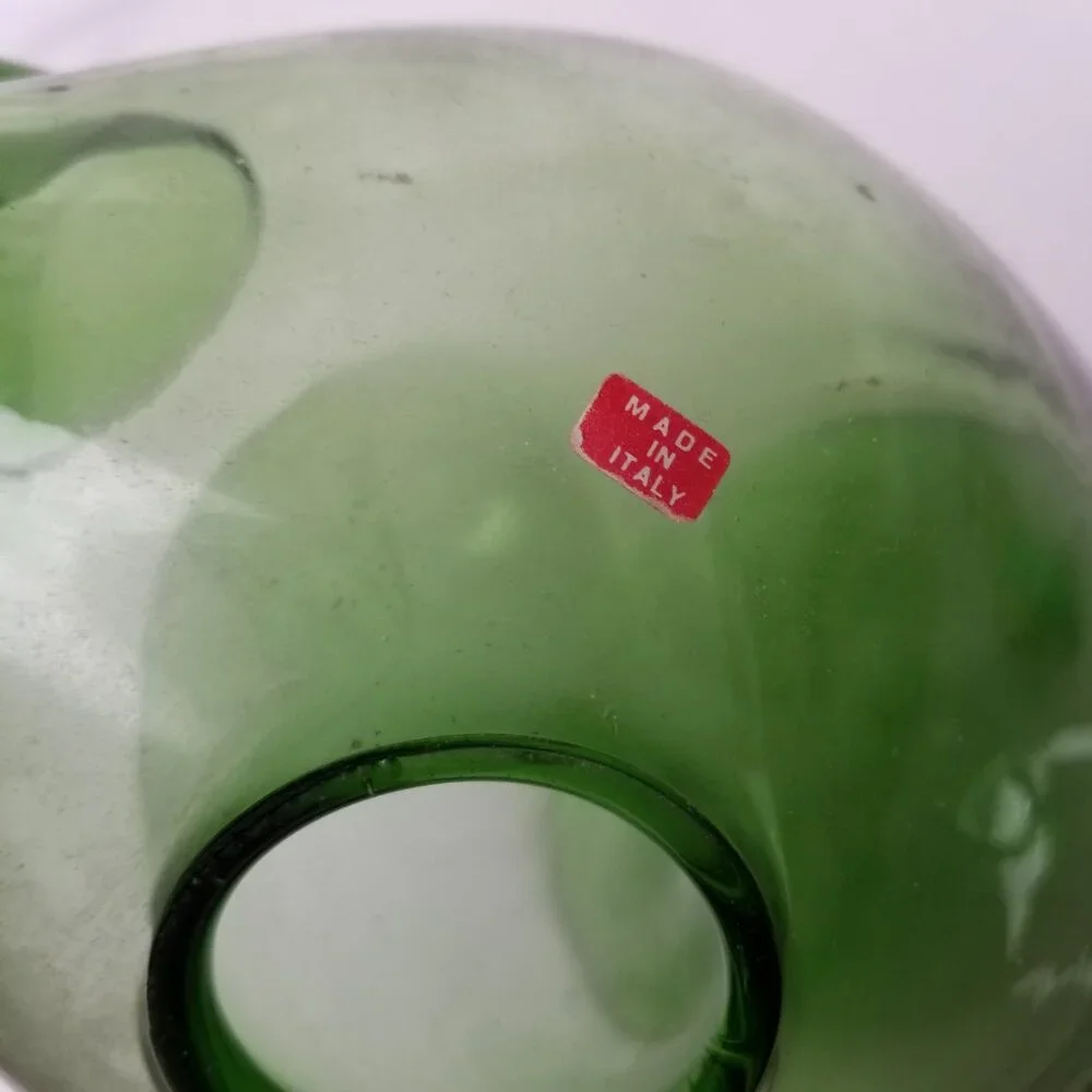 Italian Green Glass Wine Decanter Ice Chamber Cork Stopper 13in Barware